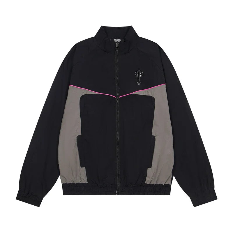Trapstar Windproof Sport Color Block 3D Letter Embroidery Jacket Set Loose Zipper Outerwear Casual Long Pants Unisex