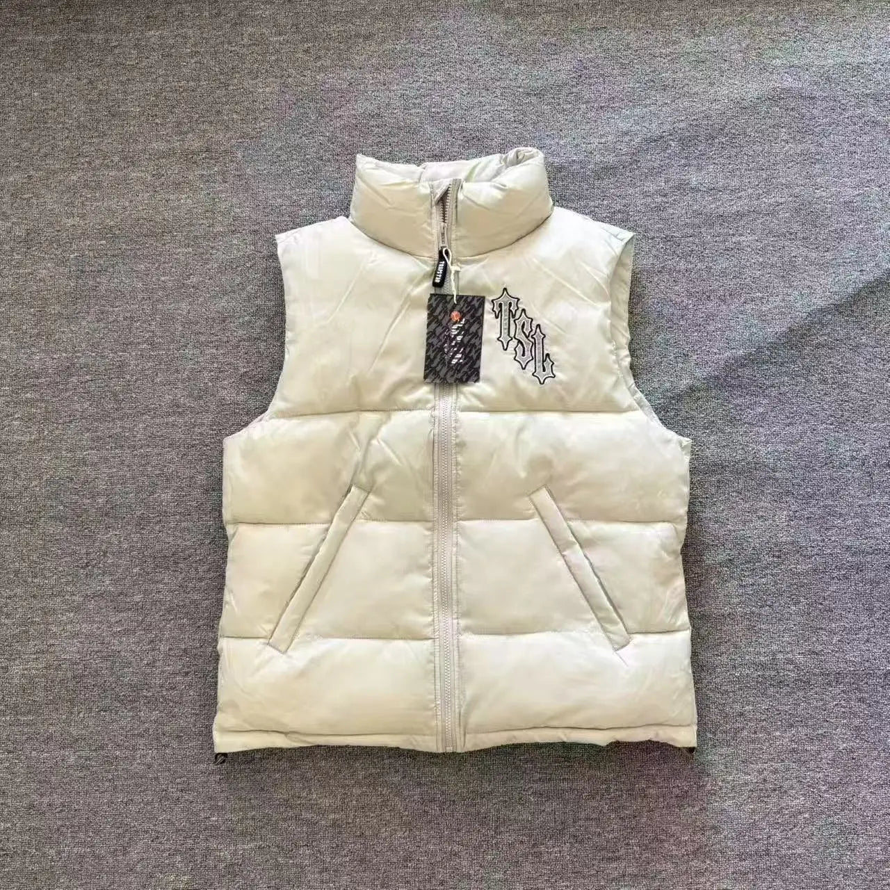 Autumn winter American style warm cotton jacket large T-tag sleeveless stand up collar embroidered men women outerwear coat