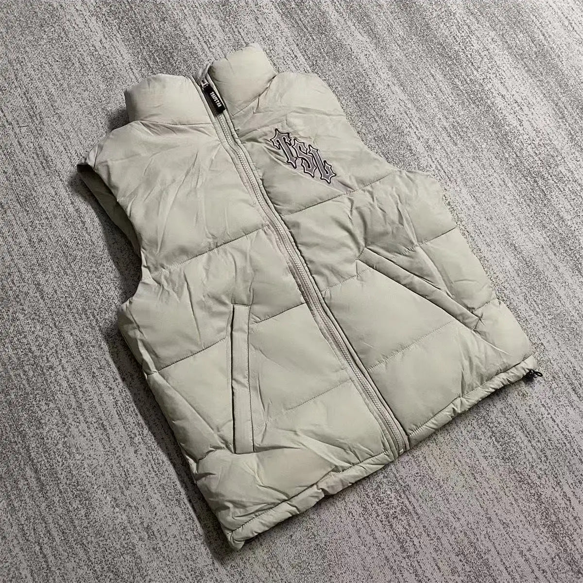 Autumn winter American style warm cotton jacket large T-tag sleeveless stand up collar embroidered men women outerwear coat