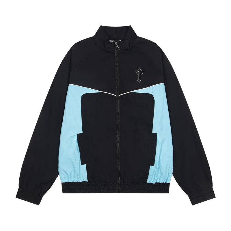 Trapstar Windproof Sport Color Block 3D Letter Embroidery Jacket Set Loose Zipper Outerwear Casual Long Pants Unisex