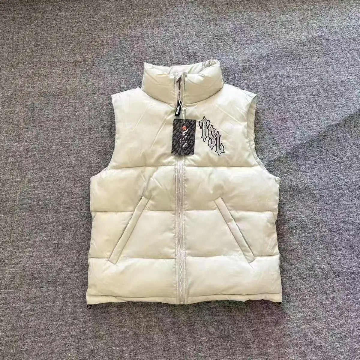 Autumn winter American style warm cotton jacket large T-tag sleeveless stand up collar embroidered men women outerwear coat