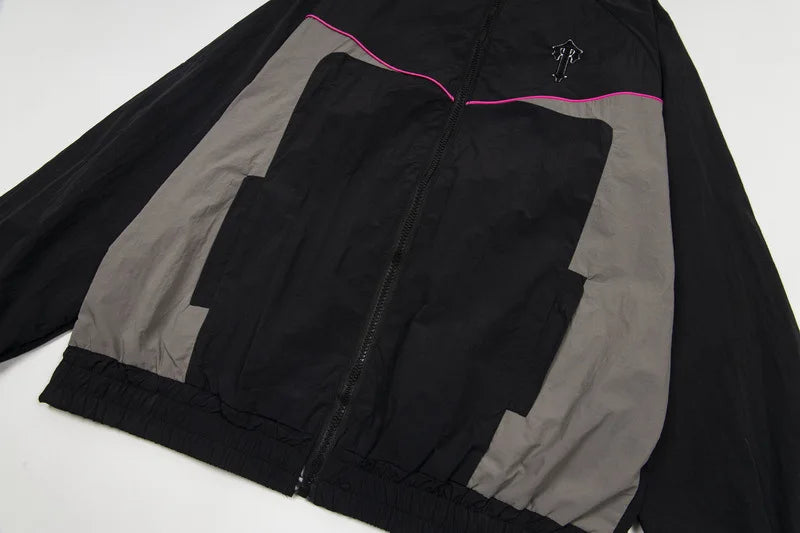 Trapstar Windproof Sport Color Block 3D Letter Embroidery Jacket Set Loose Zipper Outerwear Casual Long Pants Unisex